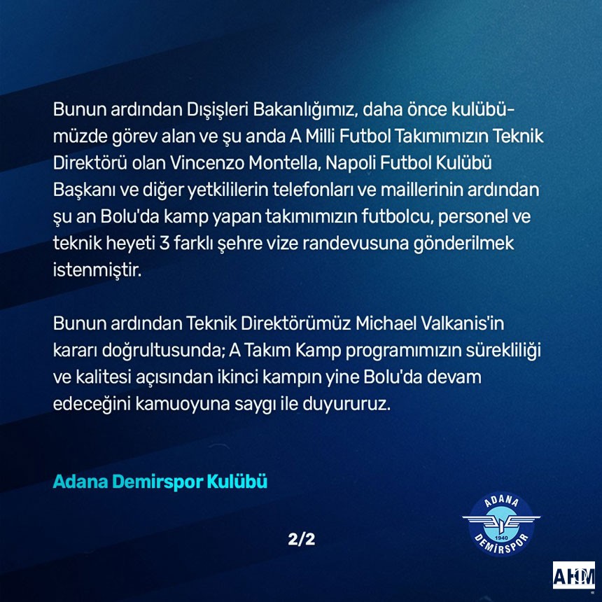 Adana Demirspor'dan Bilgilendirme