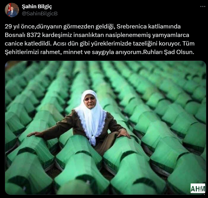 Şahin Bilgiç mesajında, yaşamını yitirenleri bir kez daha andı